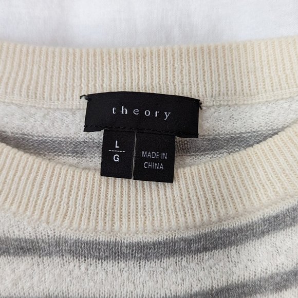 Theory Striped Grey White Crewneck Sweater Size Large - Picture 11 of 12